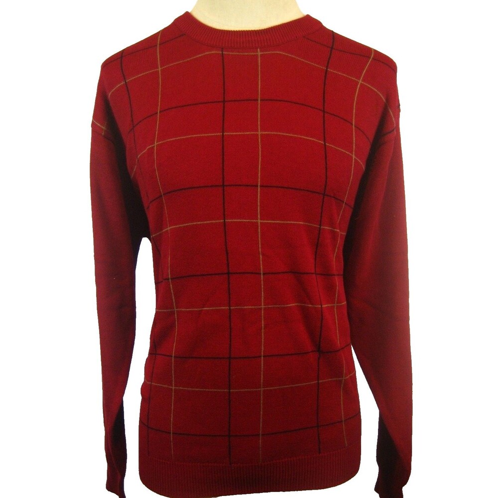 Mens Pebble Beach Cranberry Striped 100% Cotton CrewNeck Pullover Sweater sz XL